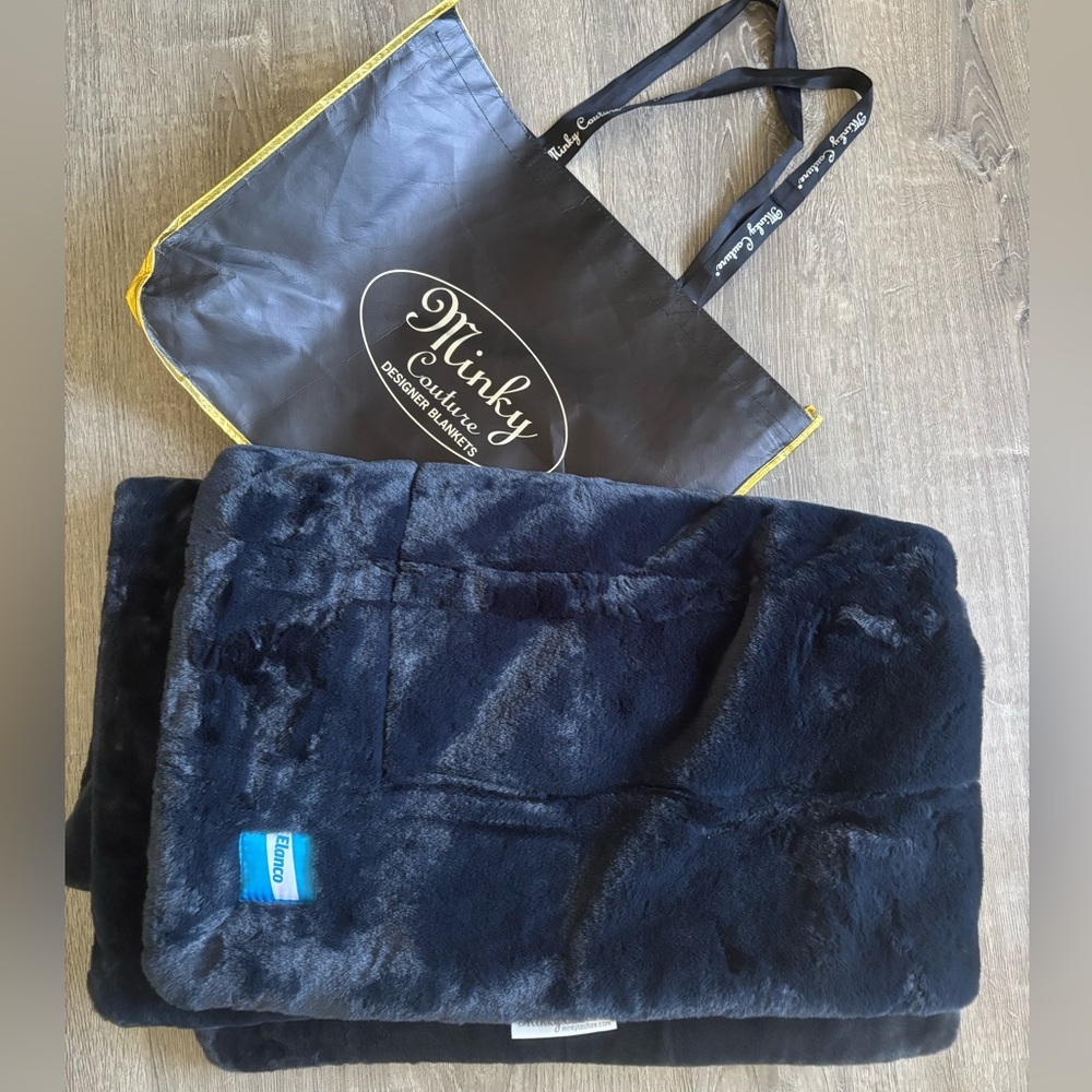 Minky Couture Navy blue Plush Designer Blanket